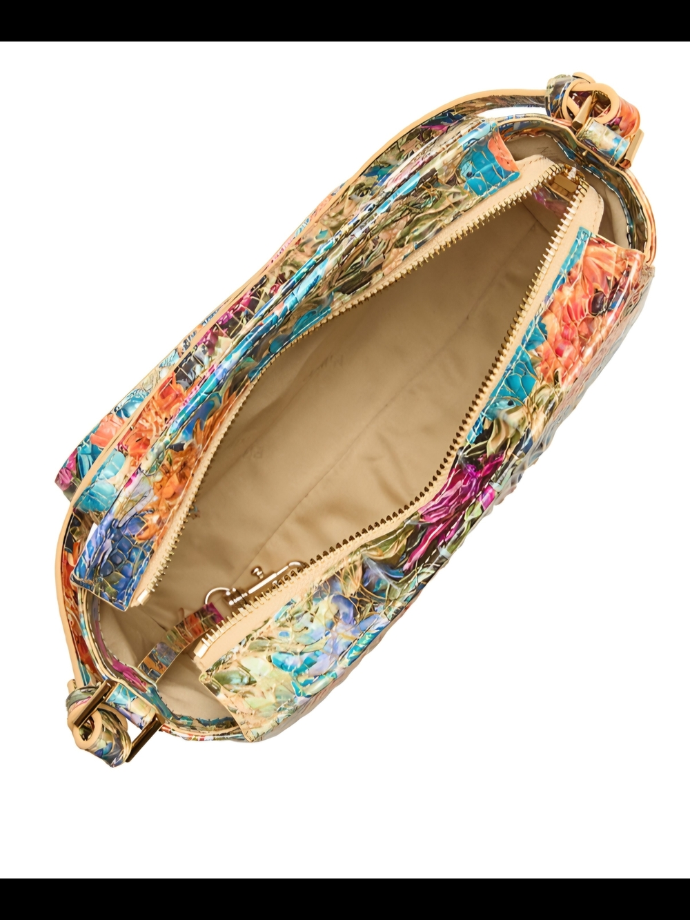 Brahmin HILARY Multicolor Floral Croc-Embossed Crossbody - Pink, Blue, Orange - Picture 6 of 9